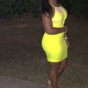 Neon green/ nude top midi dress